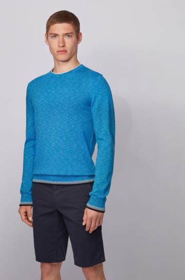 Sweter BOSS Melange Cotton Turkusowe Męskie (Pl29606)